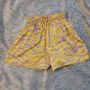 Collusion Women's Purple Yellow Zebra Stripe Boxer Shorts SZ 0 NWOT